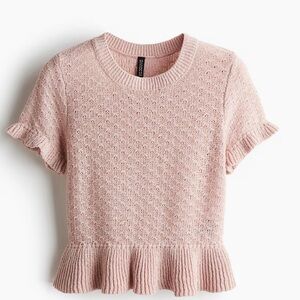 H&M Blush Pink Short Sleeve Ruffle-Hem Knit Top